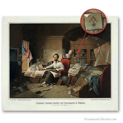Abraham Lincoln writing the Declaration of Freedom. Masonic Art
