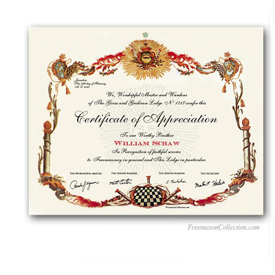 Masonic Certificate of Appreciation Masonic Certificates Awards and
