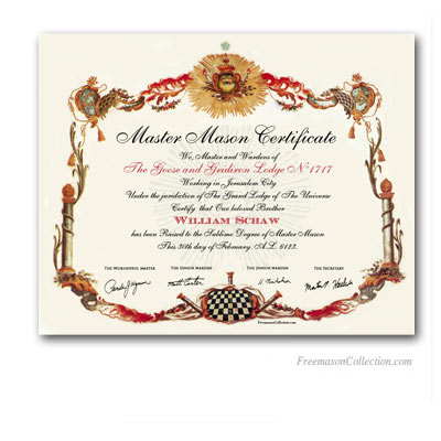 Master Mason Certificate Masonic Certificates Awards and Diplomas