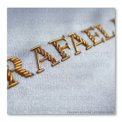 Personalized regalia: Your name hand embroidered with bullion wire ...